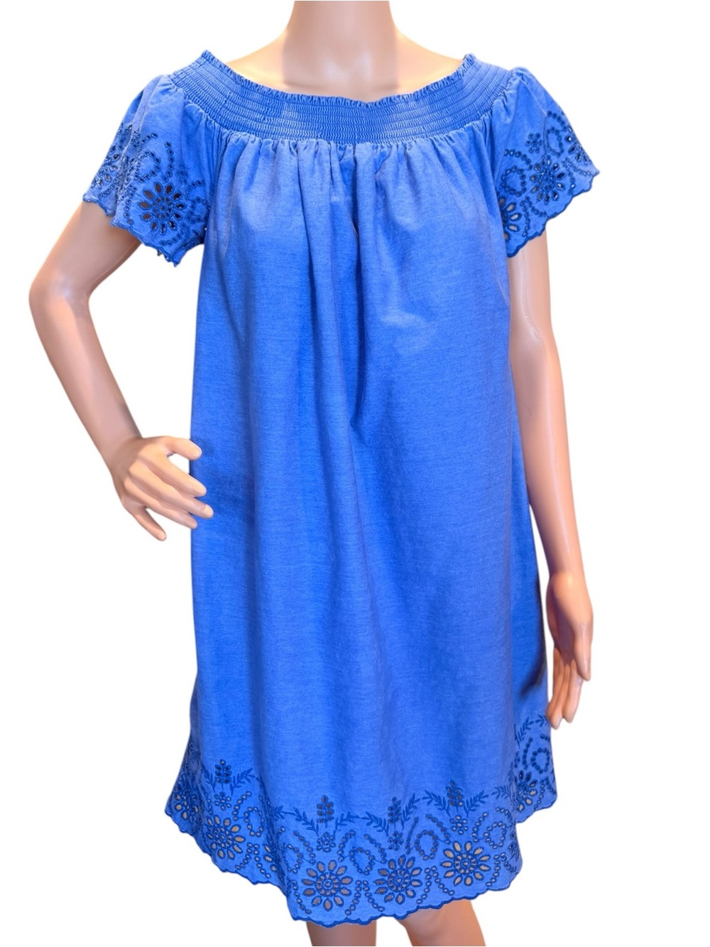 Old Navy Blue Embroidered Eyelet Lace Off-Shoulder Mini Dress Extra Large XL